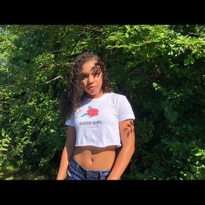 “Good Girl” white crop top